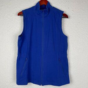 T by Talbots PL Vest Royal Blue Stretch Cotton Zip Mock Neck Zip Pockets NWT